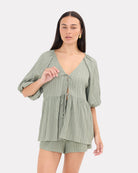 Frankie Top in Green Crepe - Front Ties - The Lullaby Club