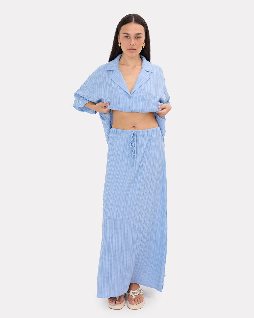 Lacey Skirt in Sky Crepe - Adjustable Elastic Waistband - The Lullaby Club