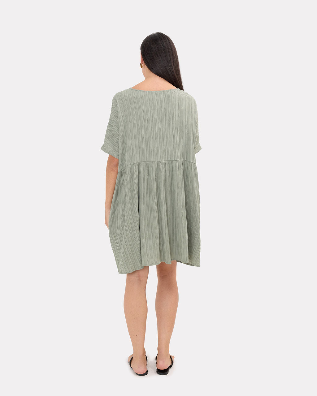 Lainey Mini Dress in Green Crepe - Breastfeeding Friendly - The Lullaby Club
