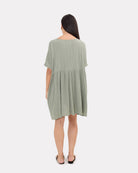 Lainey Mini Dress in Green Crepe - Breastfeeding Friendly - The Lullaby Club