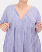Lainey Mini Dress in Purple Crepe - Front Tie - The Lullaby Club