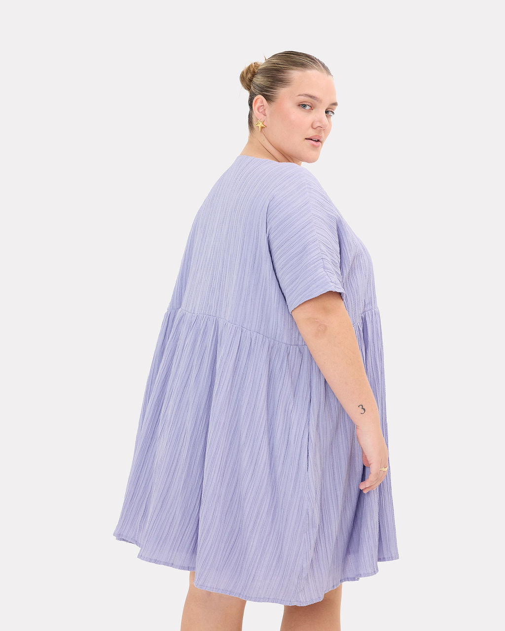 Lainey Mini Dress in Purple Crepe - Oversized Design - The Lullaby Club