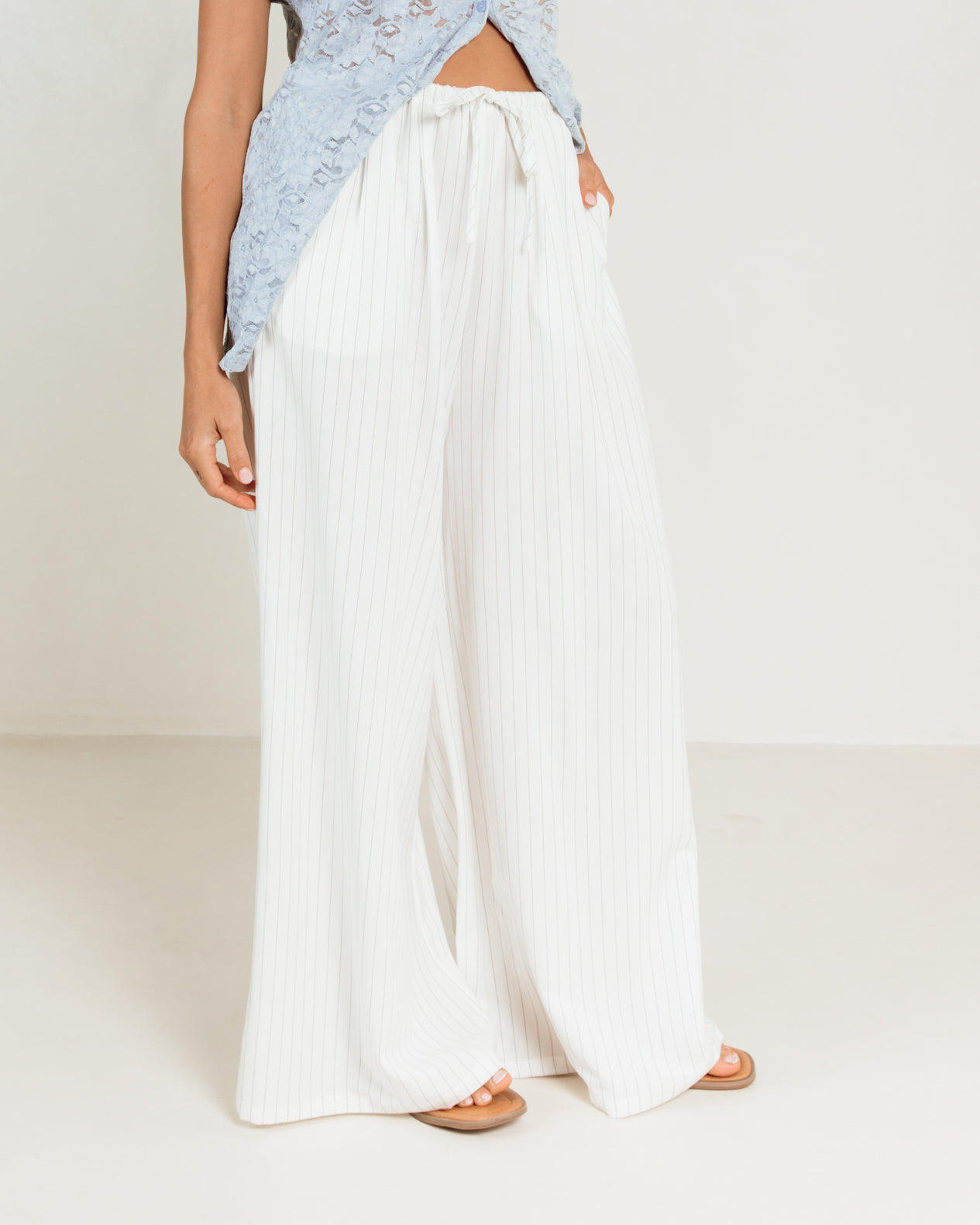 Lola Pants in White Pinstripe - Size Inclusive Wide-Leg Pants - The Lullaby Club