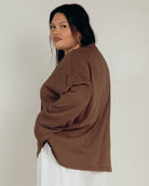 Long Sleeve Essentials Tee in Choc Knit - Drop Shoulder Ling Sleeve - The Lullaby Club