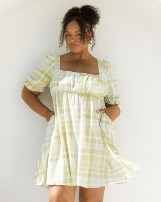 Lotus Mini Dress | Green Gingham