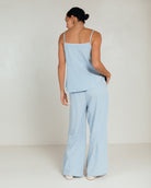 Lulu Wrap Top in Blue Pinstripe - Maternity & Postpartum Friendly - The Lullaby Club