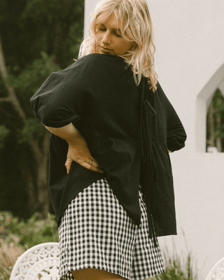 Matilda Maternity & Everyday Shorts - Black Gingham | Plus-Size & Postpartum Friendly Lounge Shorts