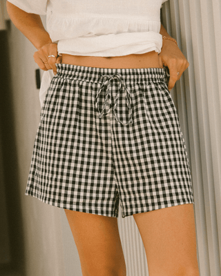 Matilda Maternity & Everyday Shorts - Black Gingham | Plus-Size & Postpartum Friendly Lounge Shorts