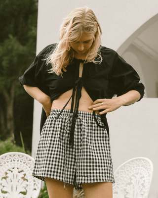 Matilda Maternity & Everyday Shorts - Black Gingham | Plus-Size & Postpartum Friendly Lounge Shorts