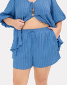 Matilda Shorts in Dark Blue Crepe - Adjustable Elastic Waistband - The Lullaby Club