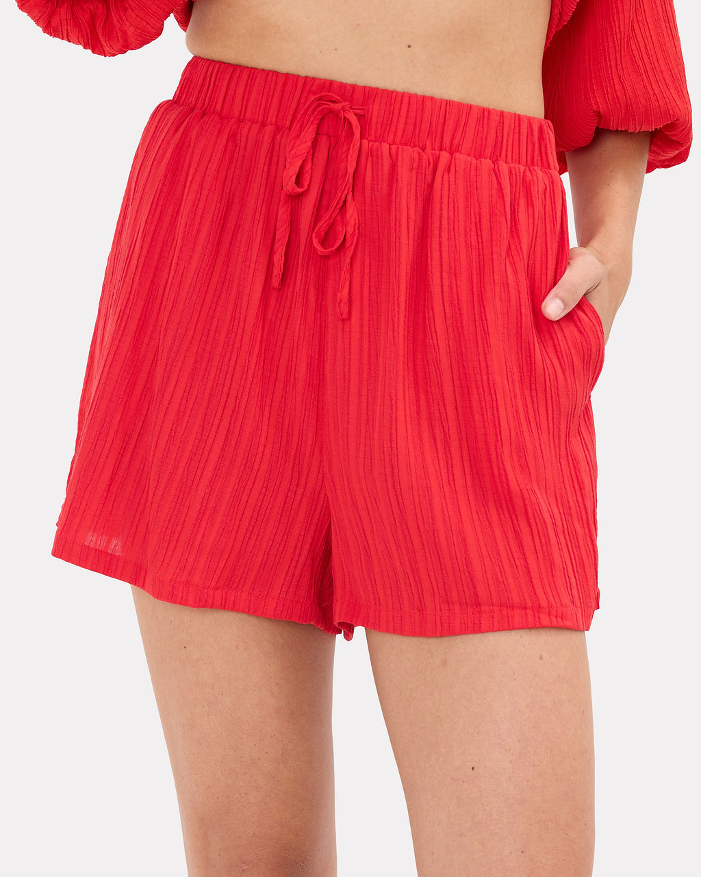 Matilda Shorts in Red Crepe - Adjustable Elastic Waistband - The Lullaby Club