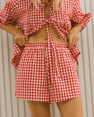 Matilda Maternity & Everyday Shorts - Red Gingham | Plus-Size & Postpartum Friendly Lounge Shorts