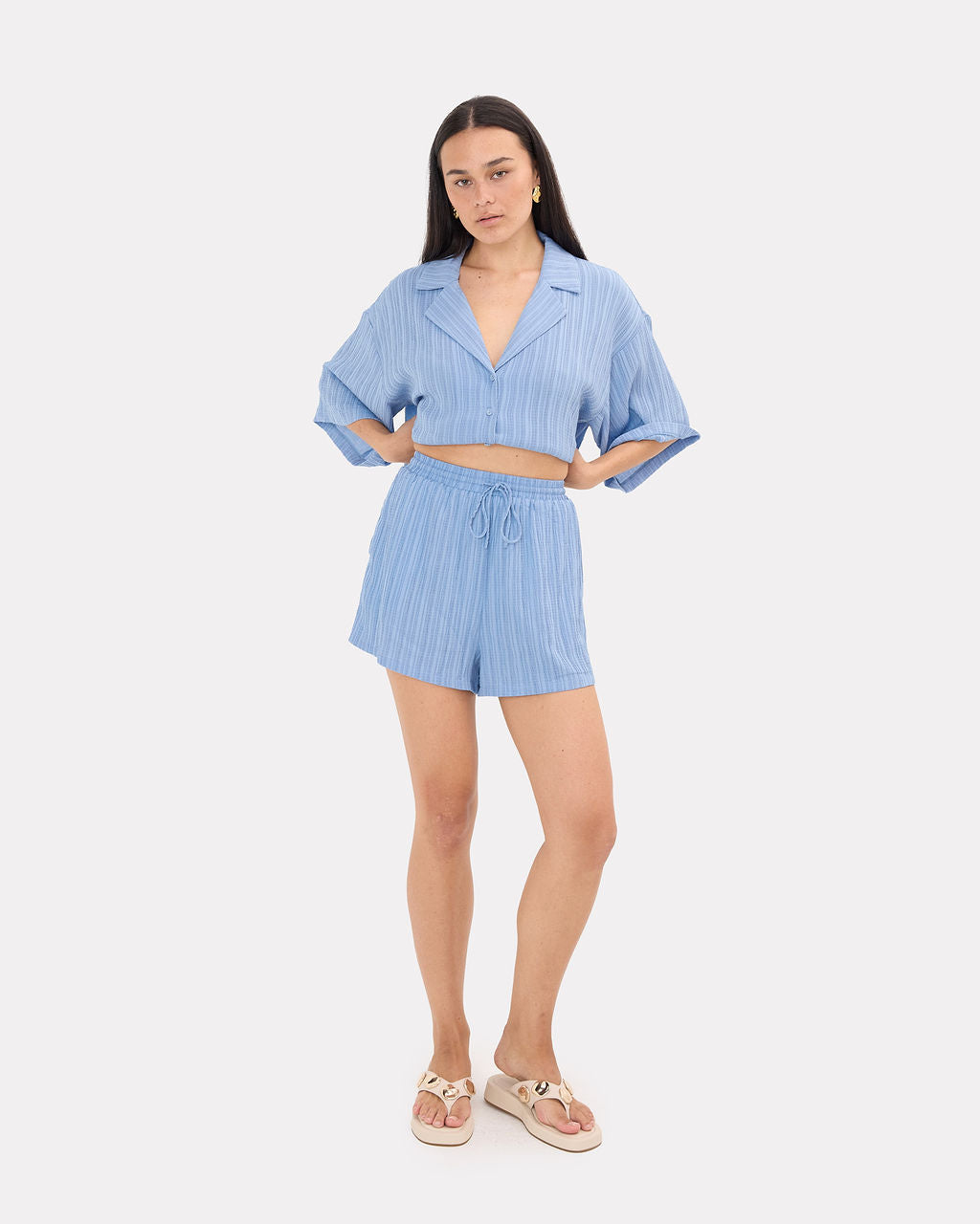 Matilda Shorts in Sky Crepe - Extended Size Range AU 6-26 - The Lullaby Club
