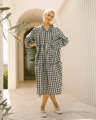 Maxi Avalon Smock Dress | Black Gingham