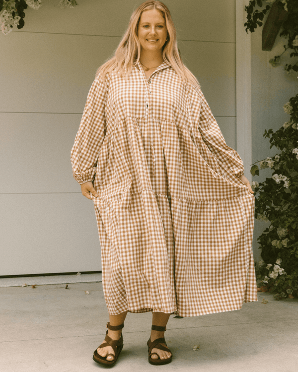 FINAL SALE | Maxi Avalon Smock Dress | Caramel Gingham