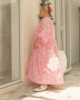 Maxi Avalon Smock Dress | Pink Gingham Embroidery