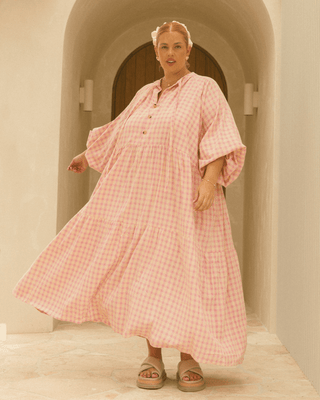 Maxi Avalon Smock Dress | Pink/Yellow Gingham