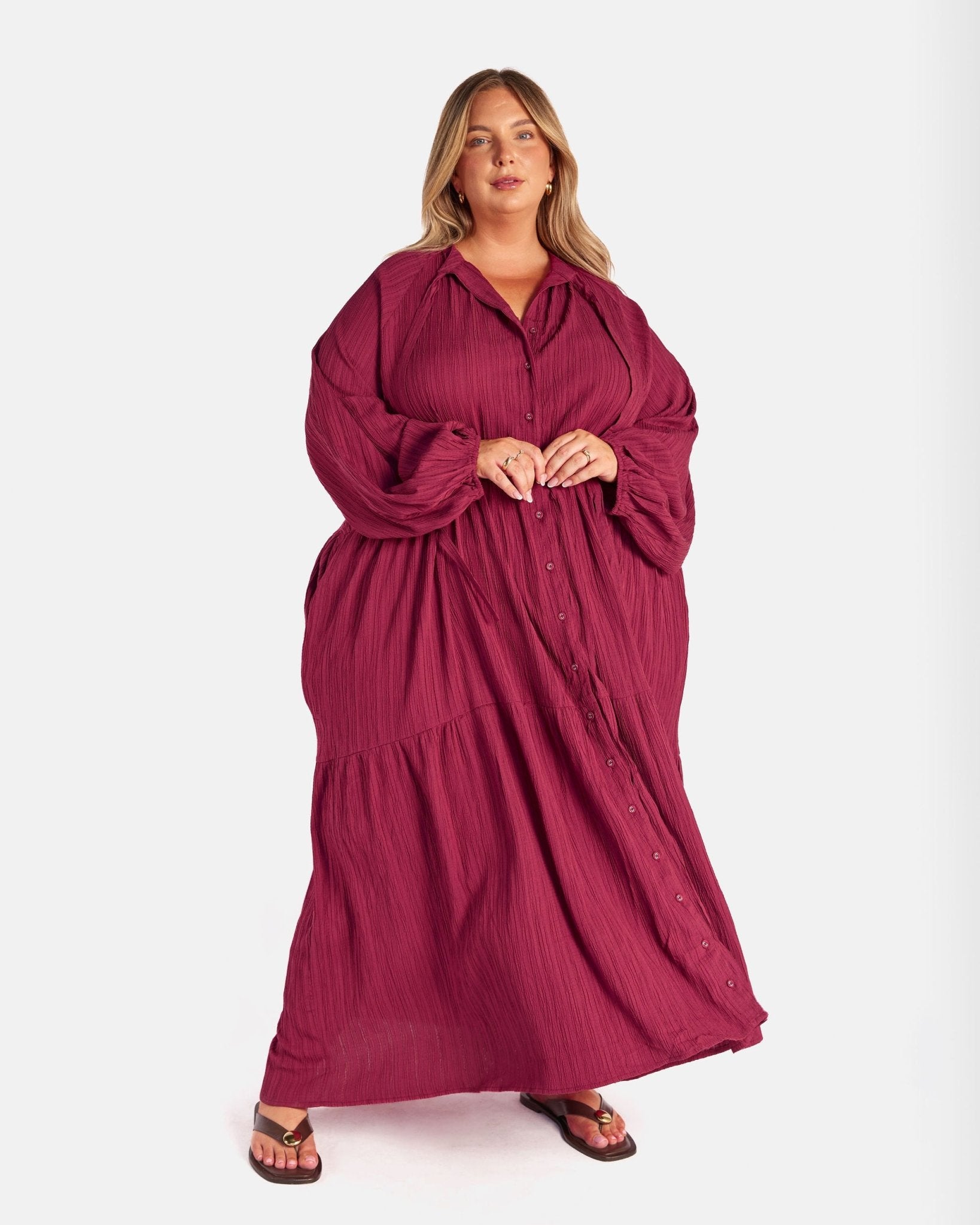 Maxi Ruby Smock Dress in Wine Crepe | Breastfeeding Friendly Maxi