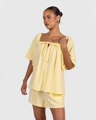 Ocean PJ Top in Lemon - Front Ties - The Lullaby Club