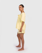 Ocean PJ Top in Lemon - Adjustable Drawstring Neckline - The Lullaby Club