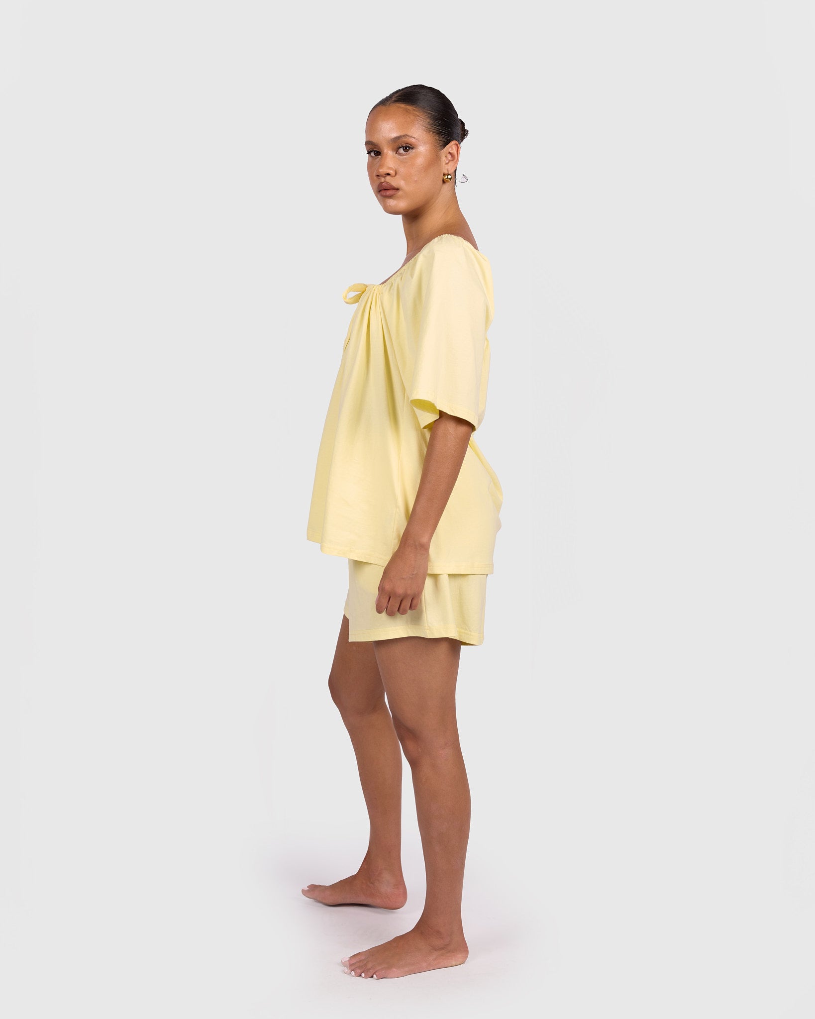 Ocean PJ Top in Lemon - Adjustable Drawstring Neckline - The Lullaby Club