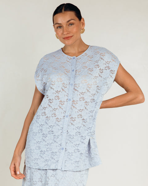 Poppy Lace Top in Blue Lace | Maternity & Postpartum Friendly Top
