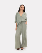 Posey Pants in Green Crepe - Adjustable Elastic Waist - The Lullaby Club