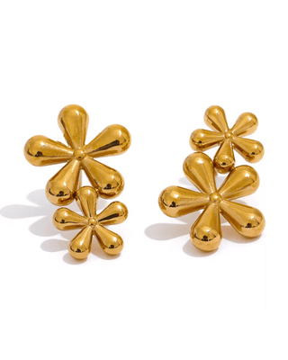 Sunlit Bloom Double Flower Earrings | Gold