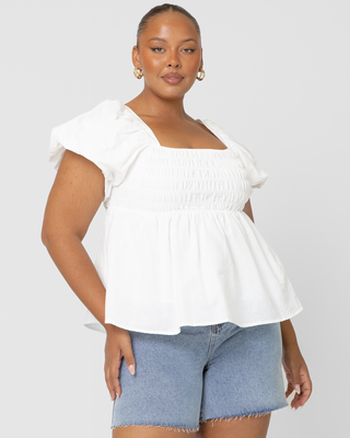Amber Baby Doll Top | White