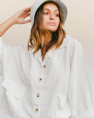 Women's Lounge Set // White - The Lullaby ClubThe Lullaby Club_Womens Lounge Set_Cotton/linen button up shirt and shorts