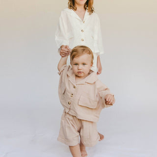 The Lullaby Club_Mini Lounge Set_Kids Shorts and button up shirt