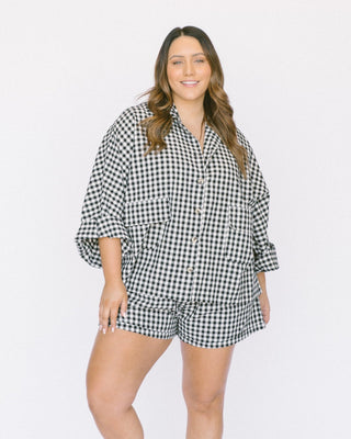 The Lullaby Club_Womens Lounge Set_Cotton/linen button up shirt and shorts