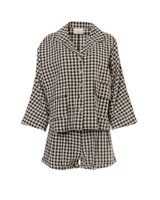 The Lullaby Club_Womens Lounge Set_Cotton/linen button up shirt and shorts