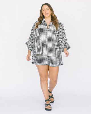 The Lullaby Club_Womens Lounge Set_Cotton/linen button up shirt and shorts