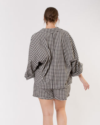 The Lullaby Club_Womens Lounge Set_Cotton/linen button up shirt and shorts