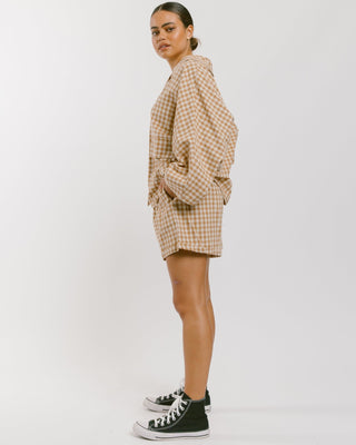 The Lullaby Club_Womens Lounge Set_Cotton/linen button up shirt and shorts