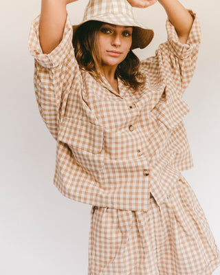 The Lullaby Club_Womens Lounge Set_Cotton/linen button up shirt and shorts