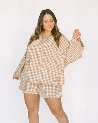 The Lullaby Club_Womens Lounge Set_Cotton/linen button up shirt and shorts