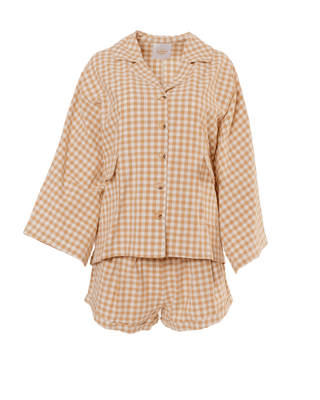 The Lullaby Club_Womens Lounge Set_Cotton/linen button up shirt and shorts