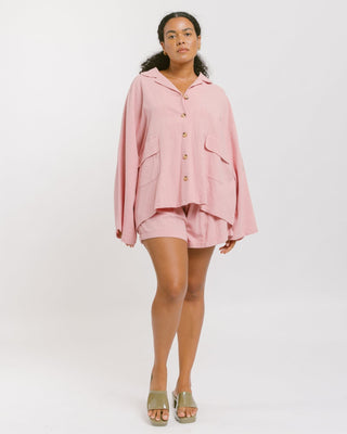 The Lullaby Club_Womens Lounge Set_Cotton/linen button up shirt and shorts