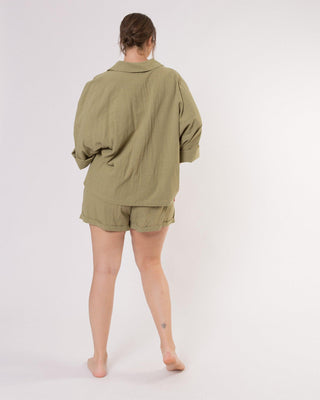 The Lullaby Club_Womens Lounge Set_Cotton/linen button up shirt and shorts