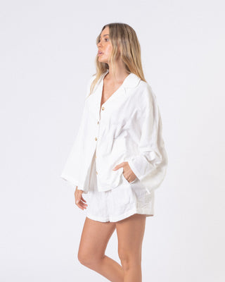 The Lullaby Club_Womens Lounge Set_Cotton/linen button up shirt and shorts