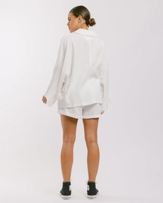 The Lullaby Club_Womens Lounge Set_Cotton/linen button up shirt and shorts