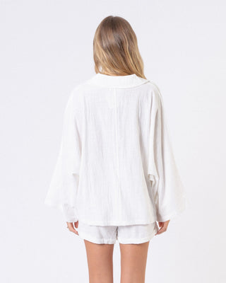 The Lullaby Club_Womens Lounge Set_Cotton/linen button up shirt and shorts