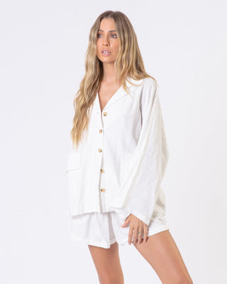 The Lullaby Club_Womens Lounge Set_Cotton/linen button up shirt and shorts