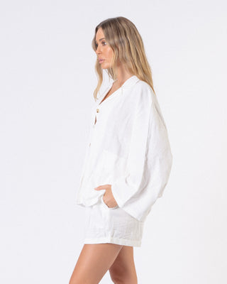 The Lullaby Club_Womens Lounge Set_Cotton/linen button up shirt and shorts